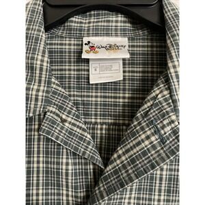 Walt Disney‎ World  Small Mickey Mouse Shirt Mens Green Tan Plaid Button Up